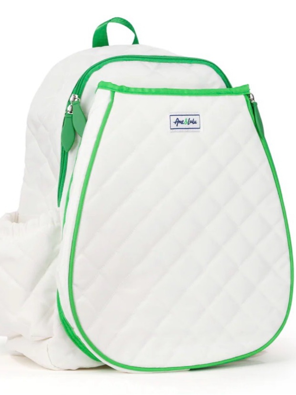 White Quilted Ame & Lulu Tennis Backpack with Green Trim - Picture 2 of 6